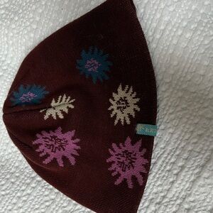 REI Burgundy Knit Hat with Floral Patterns